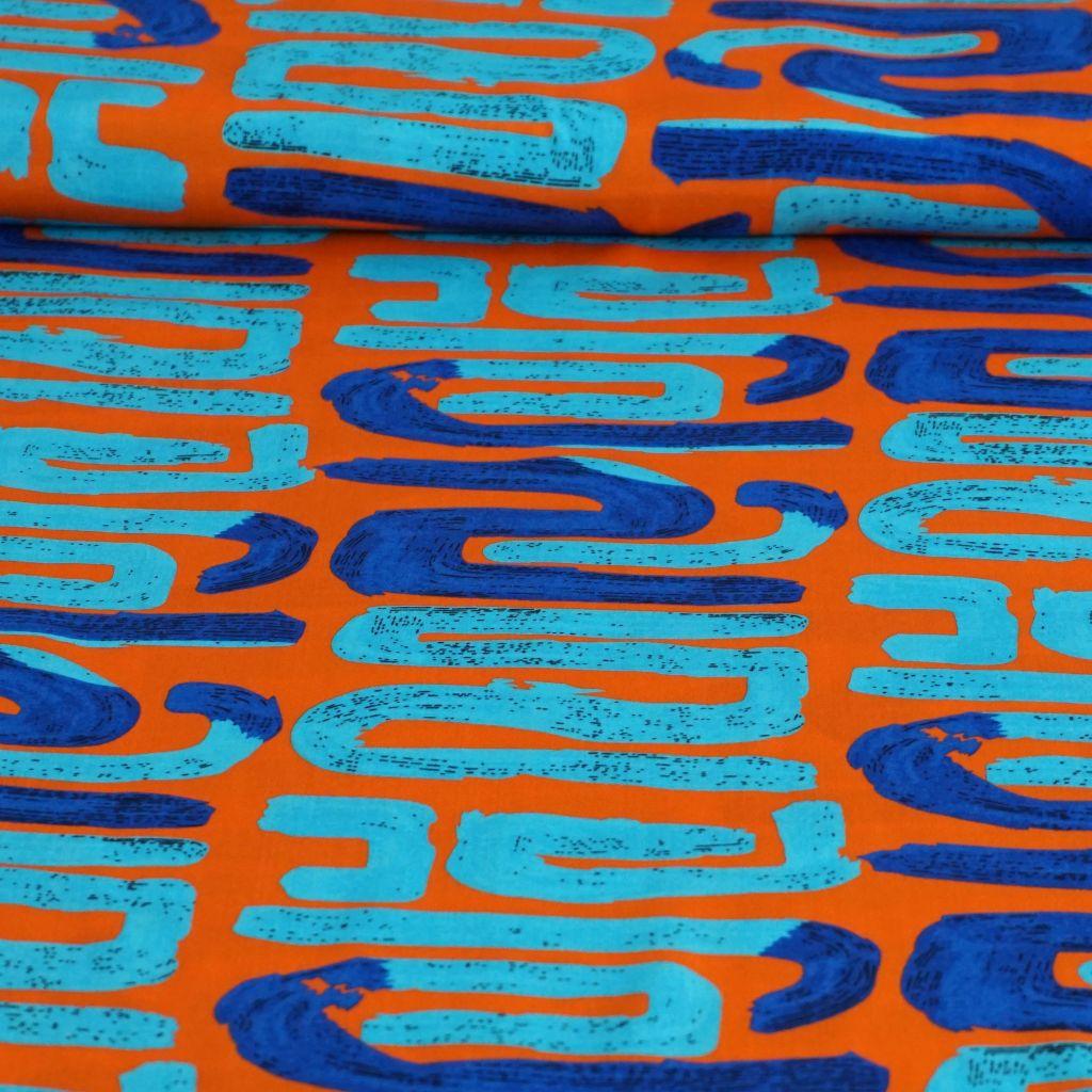 Viskose Druck grafisches Muster türkis blau orange
